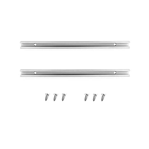 QWORK Aluminum T Track, 2 Pack 12 Inch Universal Double Cut Profile T Track, with Predrilled Mounting Holes and Screws, Woodworking and Fixtures, for Drill Press Table, Router Table