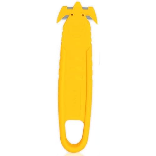 Safety Utility Cutter, T TOVIA Stainless Steel Package Opener, Two Sided Concealed Blade, Bladeless Tape Splitter, Efficient Cutting for Boxes, Wrap,Straps, Plastic Straps (5), Yellow, HKA61-YL-S-T1
