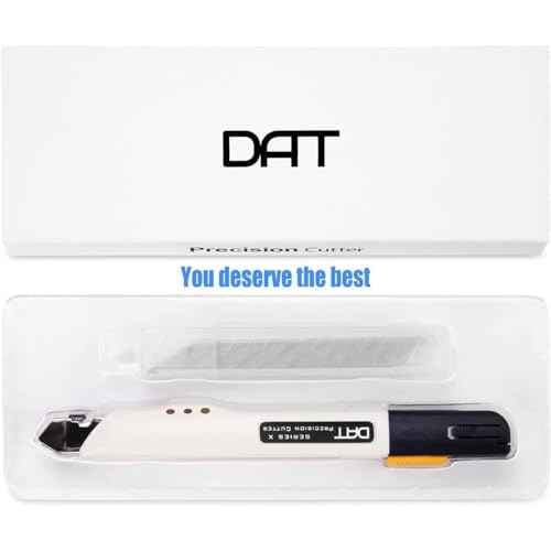 Utility Knife, DAT Series-X Portable Box Cutter, Fine Point Arts and Crafts Blade for Precision Cutting, with 10 Blade Pieces (White, 1 Cutter 10 Blades)