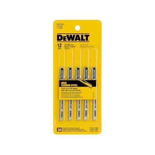 DEWALT DW3765H 3-Inch 12 TPI Trim/Coping HCS T-Shank Jig Saw Blade (5-Pack)