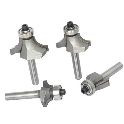 4Pcs Roundover Router Bits,Radius -3/16",1/4",5/16",3/8" Edge Forming Router Bit Set,1/4 Inch Shank,Corner Rounding Router Bits,for Round Trimming,with Ball Bearing Guide
