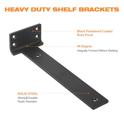 Aunulahca 6 Pack Black 10-Inch Heavy Duty Floating Shelf Brackets for DIY Shelving