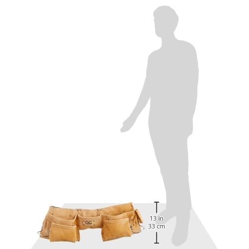 Custom LeathercraftI427X Heavy Duty Contractor-Grade Suede Leather Work Apron, 2 Steel Hammer Loops, 12 Pockets, Tan , Brown