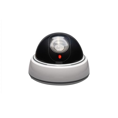 SABRE Fake Dome Security Camera, Flashing Red Light For Nighttime Visibility, Realistic Design Deters Intruders, Battery Operated, No Wiring Required, Fake Dummy Camera, White