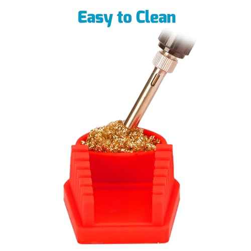 WEP S200 Red Soldering Wire Holder, Heat Resistant Silicone Stand with Brass Wool Tip Cleaner and 6 V-shaped grooves, Helping Hands for Soldering