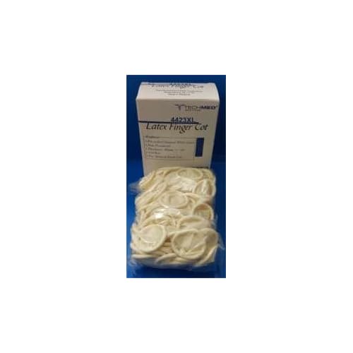 DUKAL TECH-MED Latex Finger Cots Covers Condoms White X-Large 144/BOX Powder Free Rubber 4423XL (Former 4403XL)