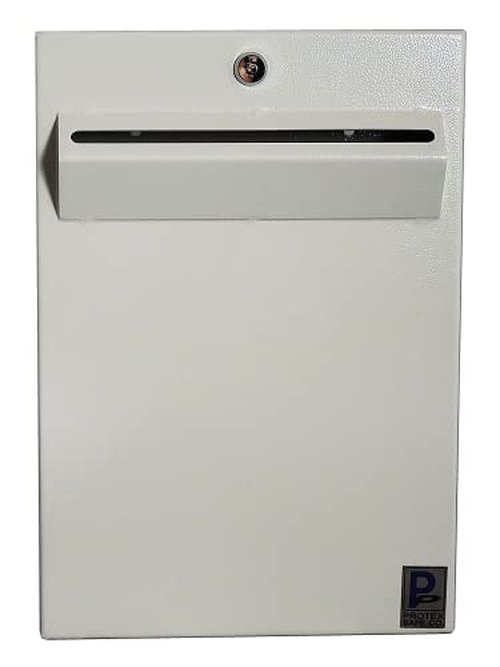 Protex Wall Mount Drop Box (LPD-161), for ballots, cash, checks, large size envelopes and other large documents, Piano hinge, Pre-drilled mounting holes off-white