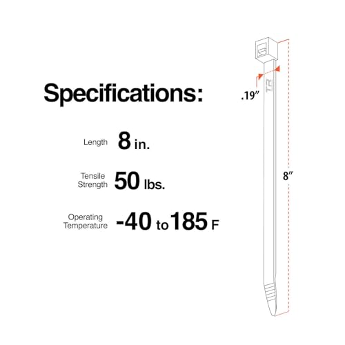 TR Industrial Black 8-Inch UV Resistant Cable Ties - 100 Pack