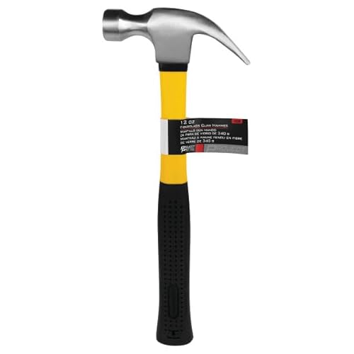 Performance Tool 1529 12 oz Fiber Glass Claw Hammer Heavy Duty Construction Shock Resistant Rubberized Non Slip Handle for Contractors, General Laborers, Automotive Mechanics, Household Maintenance
