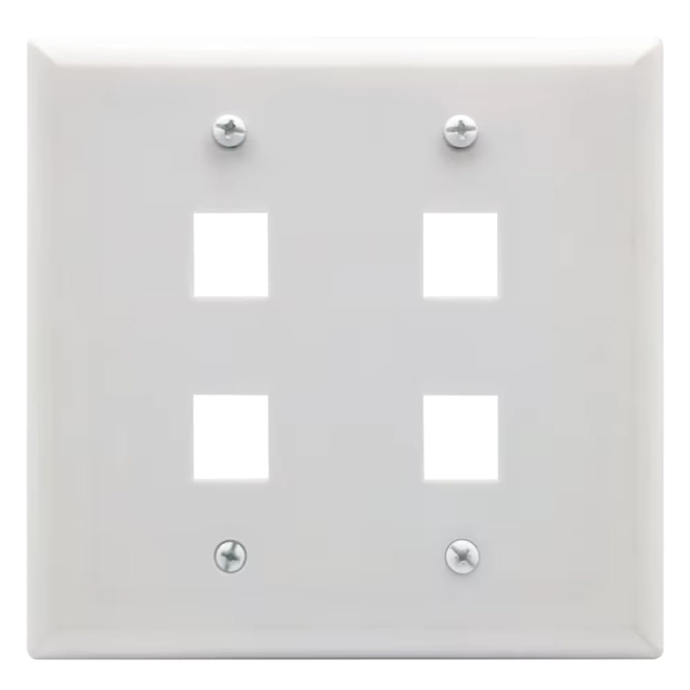 Keystone Wall Plate, Built-In Mounting Bracket, 2 Gang, Supports Jack or Modular Inserts, In Wall Patch Panel - White (4 Port)