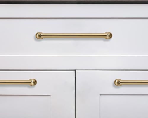 KHTUMEWARE 10 Pack 5 Inch Hole Center Brushed Brass Cabinet Handles Heavy Duty