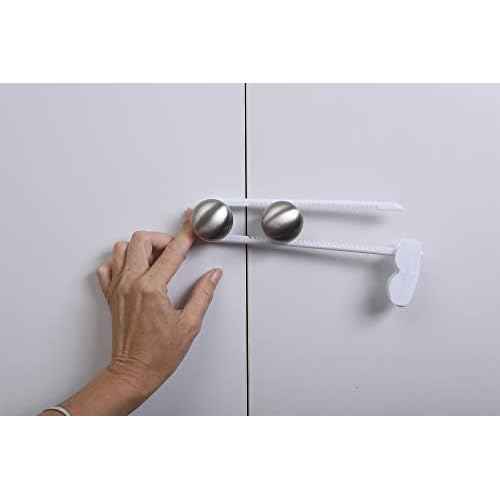 Dreambaby Sliding Cabinet Locks - Child Proof Cabinet Latches - For Kitchen, Bathroom Storage Doors Handles & Knobs - Suitable for Round & D-Shaped Handles - 3 Pack - White - Model L183