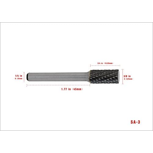 SA-3 Tungsten Carbide Burr Cylinder Shape Double Cut Rotary Burr File(3/8¡± Cutter dia X 3/4¡±Cutter Length) with 1/4¡¯¡¯ Shank dia,1pcs