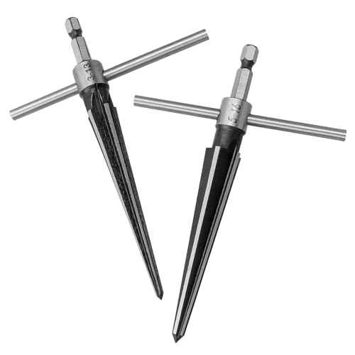 EMVANV 2Pcs Bridge Pin Hole Reamer, 3-13mm(1/8''-1/2'') & 5-16mm(¨ö-5/8") T Handle Taper Reamer Set, 6 Fluted Chamfer Reaming Tool, Bridge Pin Hole Handle Tapered Reamers(Black Silver)