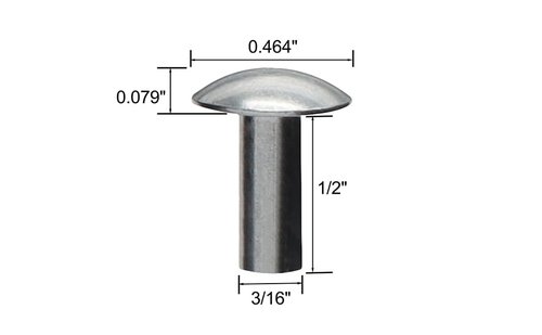 3/16" Diameter X 1/2" Length Brazier Head Solid Aluminum Rivets, Fix Leaky Solid Rivet 0.19" Diameter 0.5" Length, Aluminum Boat Rivets, Modified Brazier, Round/Dome Head Rivet, 100-Pack