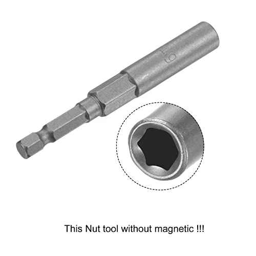 uxcell Quick-Change Nut Driver Bit Set, 1/4" Hex Shank 6mm 7mm 8mm 9mm 10mm Nut Setter Drill Bits, No-magnetic CR-V 3.15" Length