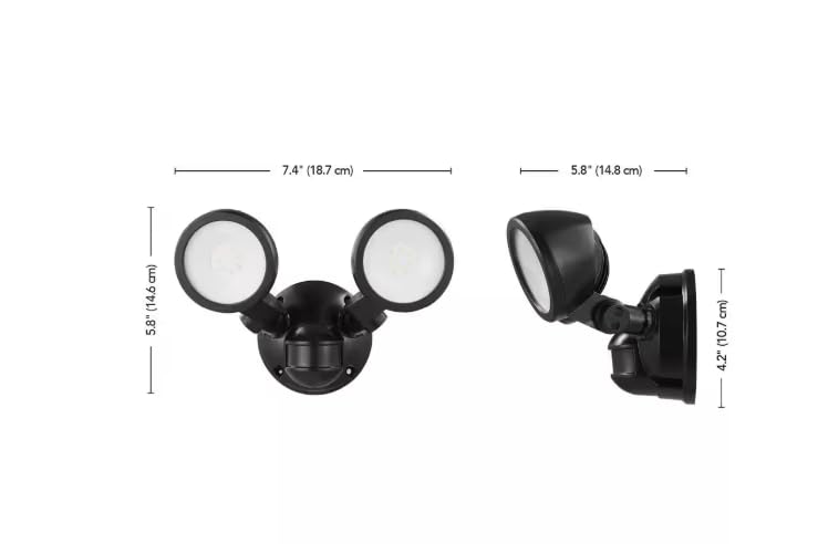 LED Security Light, 2-Head Flood Light, 1000 Lumens, 180° Motion Sensor, 40ft Range, Black