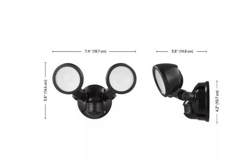 LED Security Light, 2-Head Flood Light, 1000 Lumens, 180° Motion Sensor, 40ft Range, Black