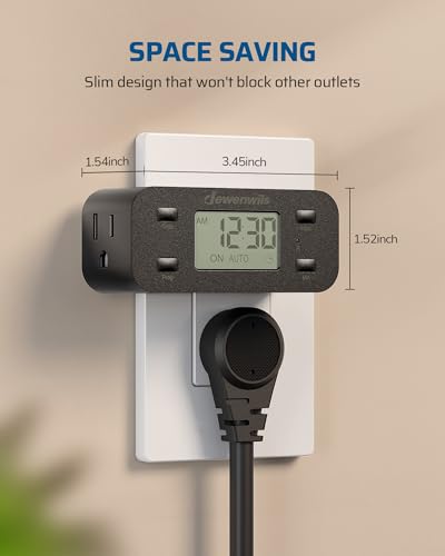 DEWENWILS Black Indoor Programmable Digital Timer Outlet - 1 Pack