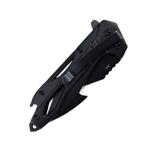 ALBATROSS Folding Pocket Knife - Multi-functional knife with Bottle Opener, Glass Breaker & Seatbelt Cutter - Outdoor Everyday Carry Knife (Black, AS-19652-BK)