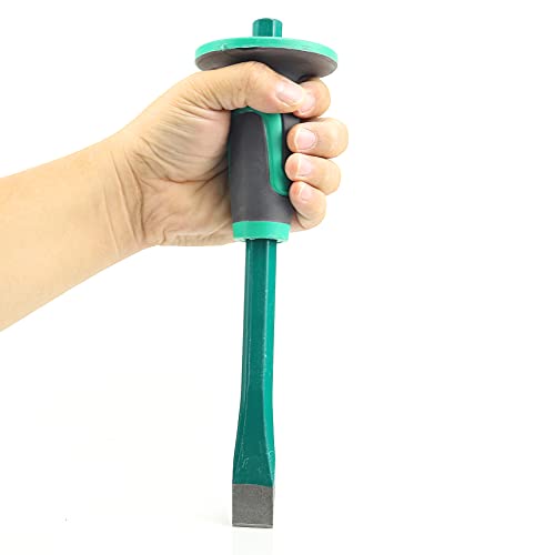 Masonry Chisel With Hand Guard, 12 inches Heavy Duty Flat End Rock Concrete Mortar Stone Chisel for Demolishing Carving Splitting Breaking Hounding