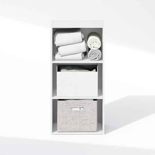 Furinno Reed Closet Organizers and Storage, 3-Tier Closet Organizer, Open Shelf Closet Storage, for Wardrobe, Bedroom, Living Room, White