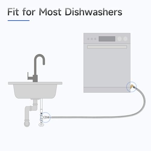 KAINGA 6 ft Dishwasher Water Supply Line - 3/8in Compression, Braided Stainless Steel Burst-Resistant