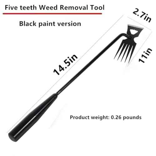 Weed Removal Tool, 2025 New Garden Weeding Tools Manganese Steel Hand Weeder Tool with Handle, 5 Teethes Dual Purpose Manual Weeders Tool Weed Pulling Tool for Garden (Black)