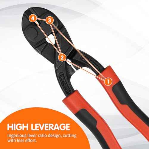 8-inch Mini Bolt Cutter, Heavy Duty Wire Cutters with Ergonomic Handle, High Hardness and High Leverage, CR-V Steel Blade for Wire, Cables, Chains, Small Screws, Nails