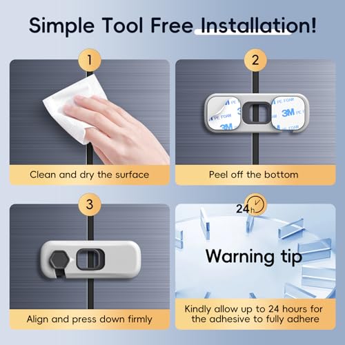 5 Pack Child Proof Refrigerator Lock, Fridge Locks for Kids with Sticky Adhesive Pads, Child Safety Locks for Doors, RV Refrigerator, Oven Lock Child Safety Baby Cabinet Locks (Grey)