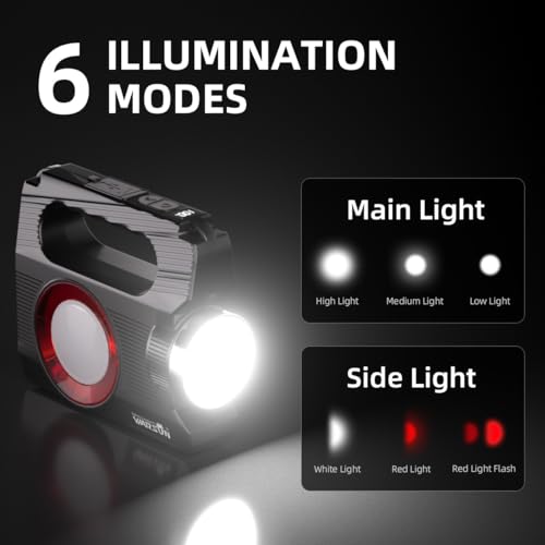 WARSUN Hand Crank Solar Powered Flashlight, Emergency Rechargeable LED Flashlight, Survival Flashlight with 6 Modes, 600 Lumens, Up to 20 Hours of Runtime, Great for Outdoor, Camping, Hiking, Fishing