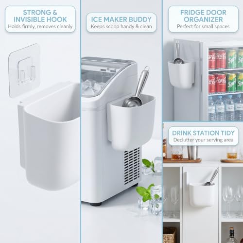 Self-Adhesive Ice Scoop Holder with Drain Holes for Ice Makers & Freezers