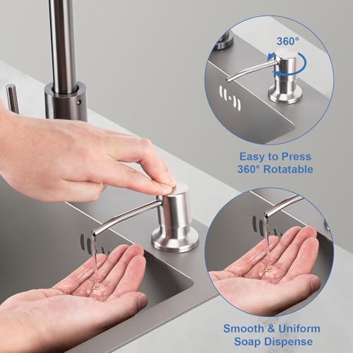 Husfunov Brushed Nickel Kitchen Sink Soap Dispenser, Built-in or Countertop