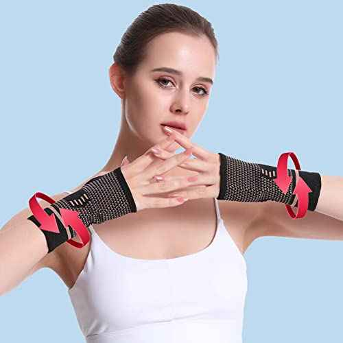 Copper Wrist Compression Sleeve, Elastic Wrist Support Sleeve Wrist Brace for Tendonitis, Arthritis, Sprains Pain Relief, Breathable Carpal Tunnel Hand Brace for Sport, Fitness, Workout, Typing
