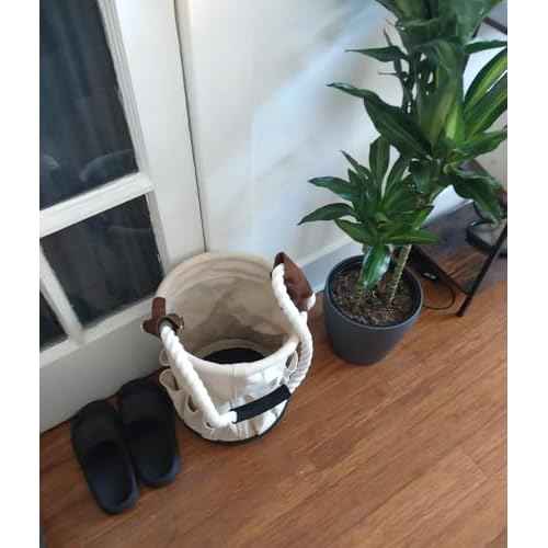 20-385 28 oz. Utility Canvas Bucket with Heavy Duty Plastic Bottom, Collapsible Canvas Bucket, 12 Outside Pockets Organizers Bolt Bucket, White