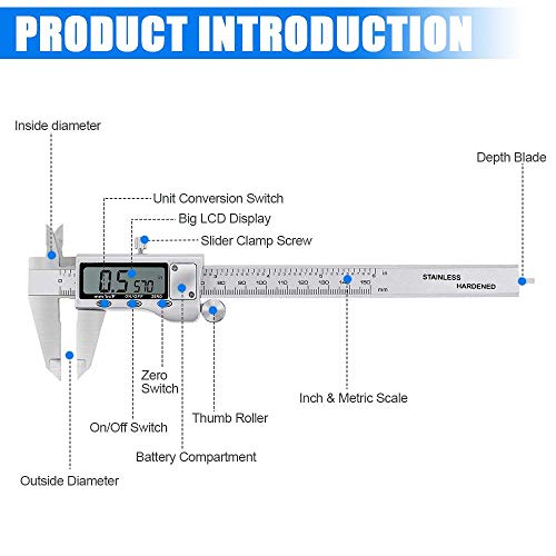 Jiavarry 6 Inch Digital Caliper with Large LCD Screen, Stainless Steel Vernier for Precise Measurement - Model 20-F