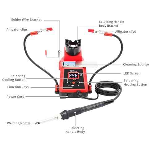60W Digital Display Soldering Iron Station Kit w 2 Helping Hands, 6 Extra Iron Tips, Lead-Free Solder, Solder Sucker, S/S Tweezers, ¡ÆC/¨¬F Conversion, Auto Sleep & Calibration Support