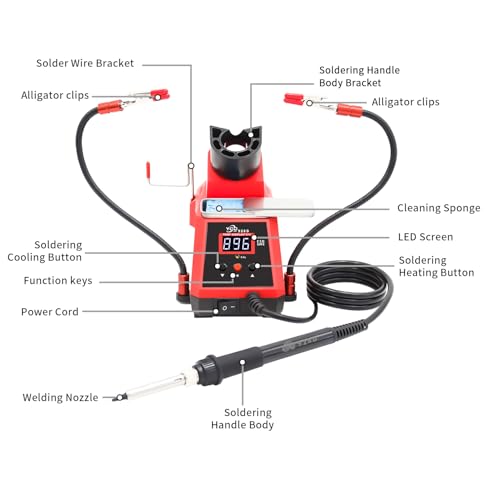 60W Digital Display Soldering Iron Station Kit w 2 Helping Hands, 6 Extra Iron Tips, Lead-Free Solder, Solder Sucker, S/S Tweezers, ¡ÆC/¨¬F Conversion, Auto Sleep & Calibration Support