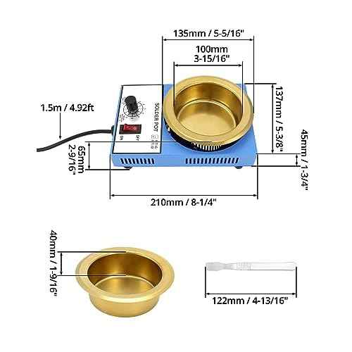 QWORK Solder Pot, 300W 110V, 100mm Soldering Bath Titanium Plate, Capacity 1500g 200-450¡Æc,Include Extra 100mm pot& Solder Paste Scraper for Welding and Soldering Bath