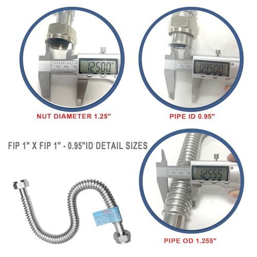PEVEPEXE 2 Pack 1 Inch FIP Stainless Steel Flexible Water Heater Hose 24" (ID 0.95")