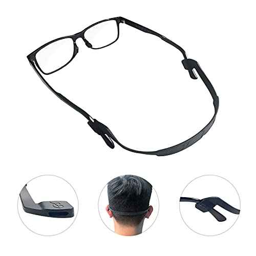 Silicone kids glasses Straps, 3pcs Non-slip Elastic Sports Eyeglasses Straps for Boys and Girls, Sunglasses holder lanyard string, No-Tail eyewear retainer for toddler, Black