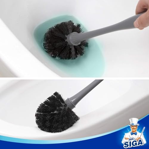 MR.SIGA Toilet Plunger & Brush Set 6.3 x 8.2 x 18.1 Inch Gray - 2 Pack, Space-Saving Bathroom Cleaning Kit