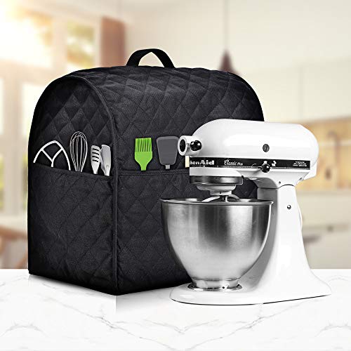 Stand Mixer Cover for KitchenAid 6-8 Quart Tilt Head/Bowl Lift - Black Cotton Fabric