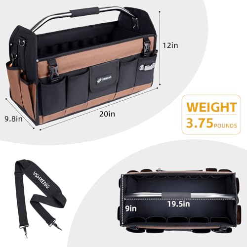 20 Inch Tool Bag, Foldable 19 Pockets Tool Tote Bags with Tool Organizer with Adjustable Shoulder Strap, Easy Carry and Easy Tool Access Open Top Tool Bag