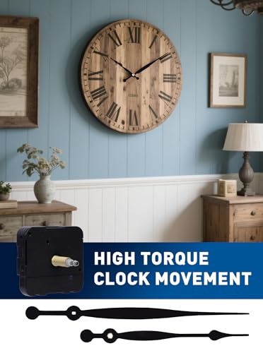 High Torque Clock Movement Kit with 0.75 Inch Thread & 8 Inch Hands for Large Wall Clocks