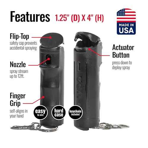 Mace Pepper Spray - Hard Case Model, 12g, 12 Feet Range, Max Strength 10% OC Formula, Long Lasting UV Dye, Flip Top Safety Cap, Self Defense Pepper Spray Keychain for Women & Men