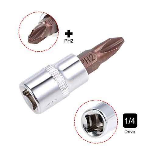 uxcell 1/4" Drive x PH2 Phillips Bit Socket, S2 Steel Bits, CR-V Sockets 1.5" Length (For Hand Use Only) 5pcs