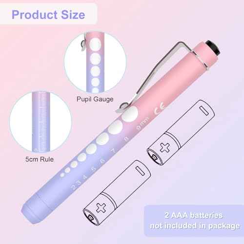 RISEMART 2 Pack Pen Lights for Nurses, Reusable Medical Light with Pupil Gauge and Ruler, White Light LED Penlight for Student Doctors