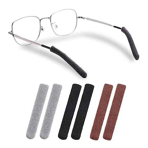 Anti-Slip Elastic Comfort Eyeglasses Temple Tips Sleeve, Soft and Well-Fitting Glasses Ear Cushion, Microstructured Fabric Glasses Ear Grip, Knitting Eyeglass Arm Cushion - Black 3 Pairs