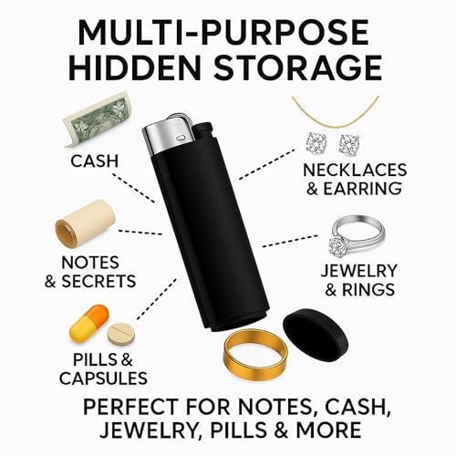 IN SELECT Lighter Diversion Safe Stash, Hidden Storage Compartment Secret Compartment Container for Jewelry, Travel, Camping, and Everyday Carry (No spark, No flame) One piece in Black